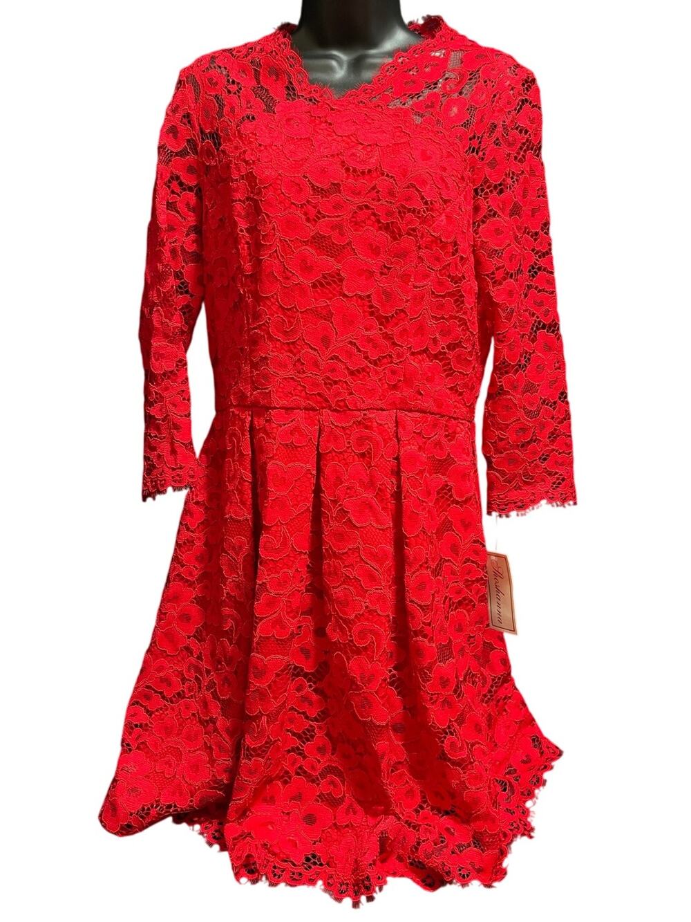 NWT Shoshanna Red Lace 3/4 Sleeve Midi Dress - Size 10